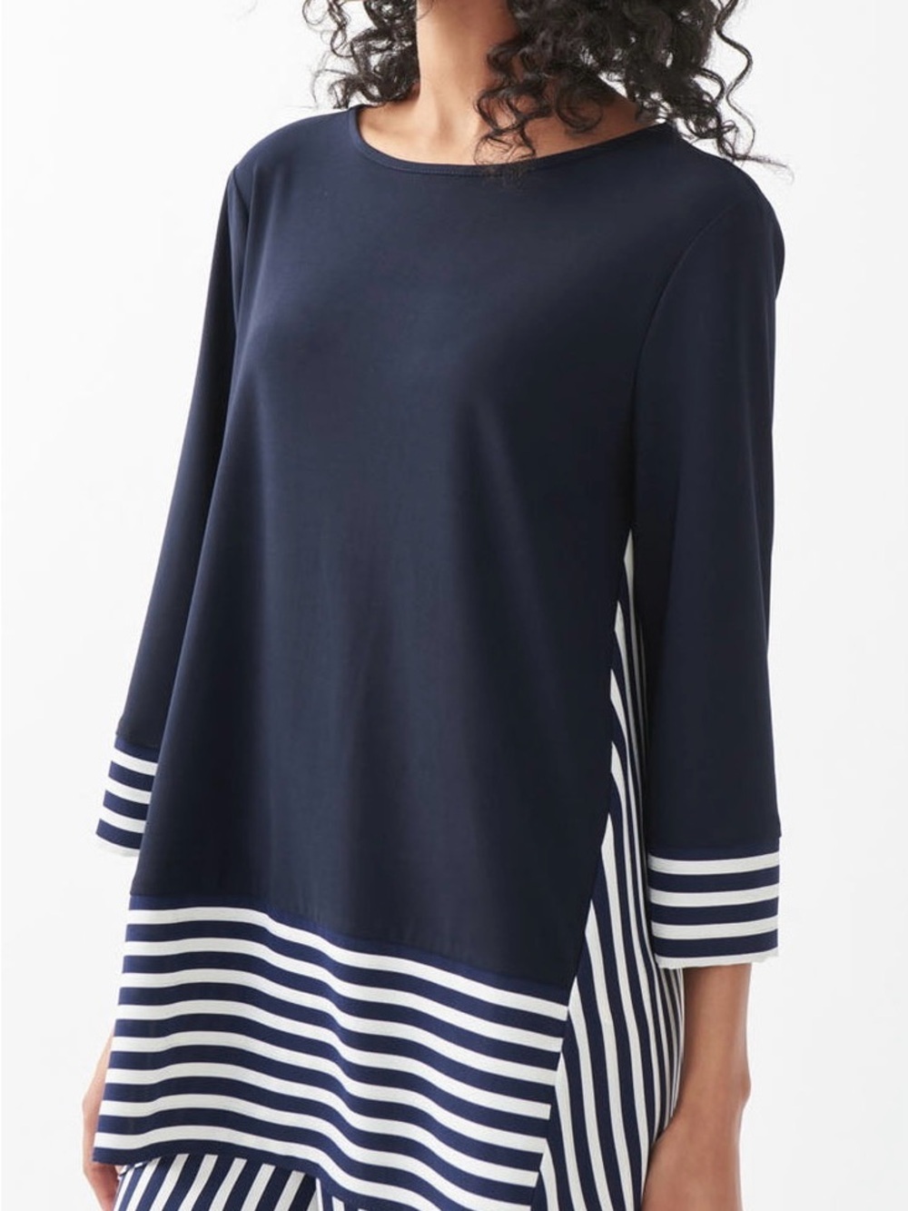 Joseph Ribkoff Midnight Blue Stripe High-Low Tunic Top • Size 10 • Style 221180 - Picture 2 of 10